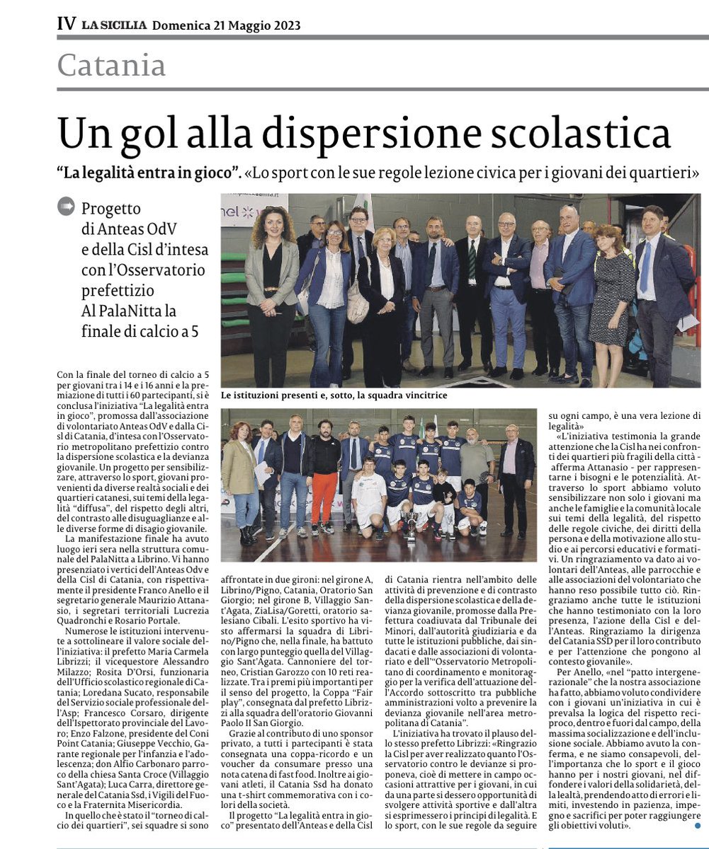 attanasiocisl's tweet photo. LA #legalità entra in #gioco. Diffonderla attraverso lo sport per l’ #inclusione e #coesione https://t.co/6CXgNzE0Yg #Cisl di Catania e #Anteas Catania contro la #dispersione scolastica e la #devianza minorile.
@CislNazionale @CislSicilia @anteasnazionale @AnteasSicilia https://t.co/zLY4MQFFiz