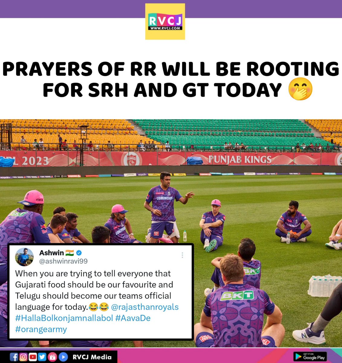 Ravi Ashwin tweets on Today's match..😅😅
#IPL2023 #MIvSRH #RCBvGT
