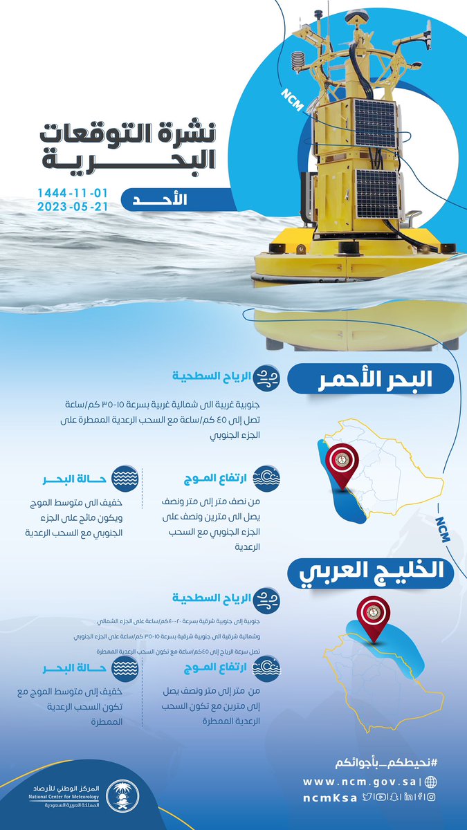 حالتا #البحر_الأحمر و #الخليج_العربي اليوم #الأحد 2023/5/21م

#نحيطكم_بأجوائكم