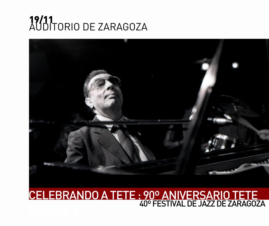 En este edición tan especial del Festival de Jazz de Zaragoza, se celebrará un homenaje a 90º aniversario de Tete Montoliu.🔝💪

📅 19/11. 20h. Sala Multiusos del Auditorio de Zaragoza
👉 +info: bit.ly/42Kzn6k
#ZGZCultura #VenAlauditorio