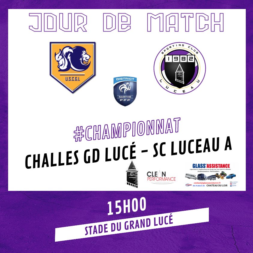 SCLuceau72's tweet photo. 🟣 [JOUR DE MATCH] ⚪️

Toutes et Tous au Grand Lucé lors du dernier match de la saison 22/23 pour l’équipe fanion https://t.co/Jvc0Ooqjct