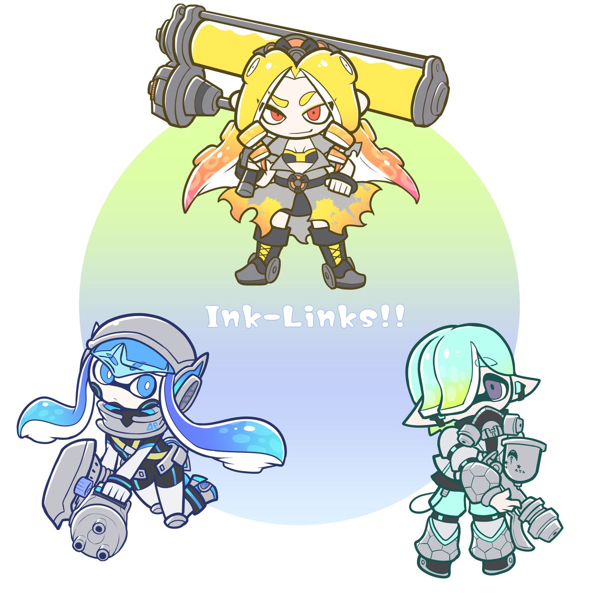 インクリング ,イカガール(スプラトゥーン) 「ブキ擬 まとめ②の中表紙(?)はカンブリずでした」|裏切者のイラスト
