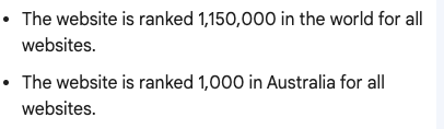 Playing around with Bard seeing it thinks StudioHawk, good to know we're in the top 1.15 million, was thinking were were closer to 2 mil 🤣
