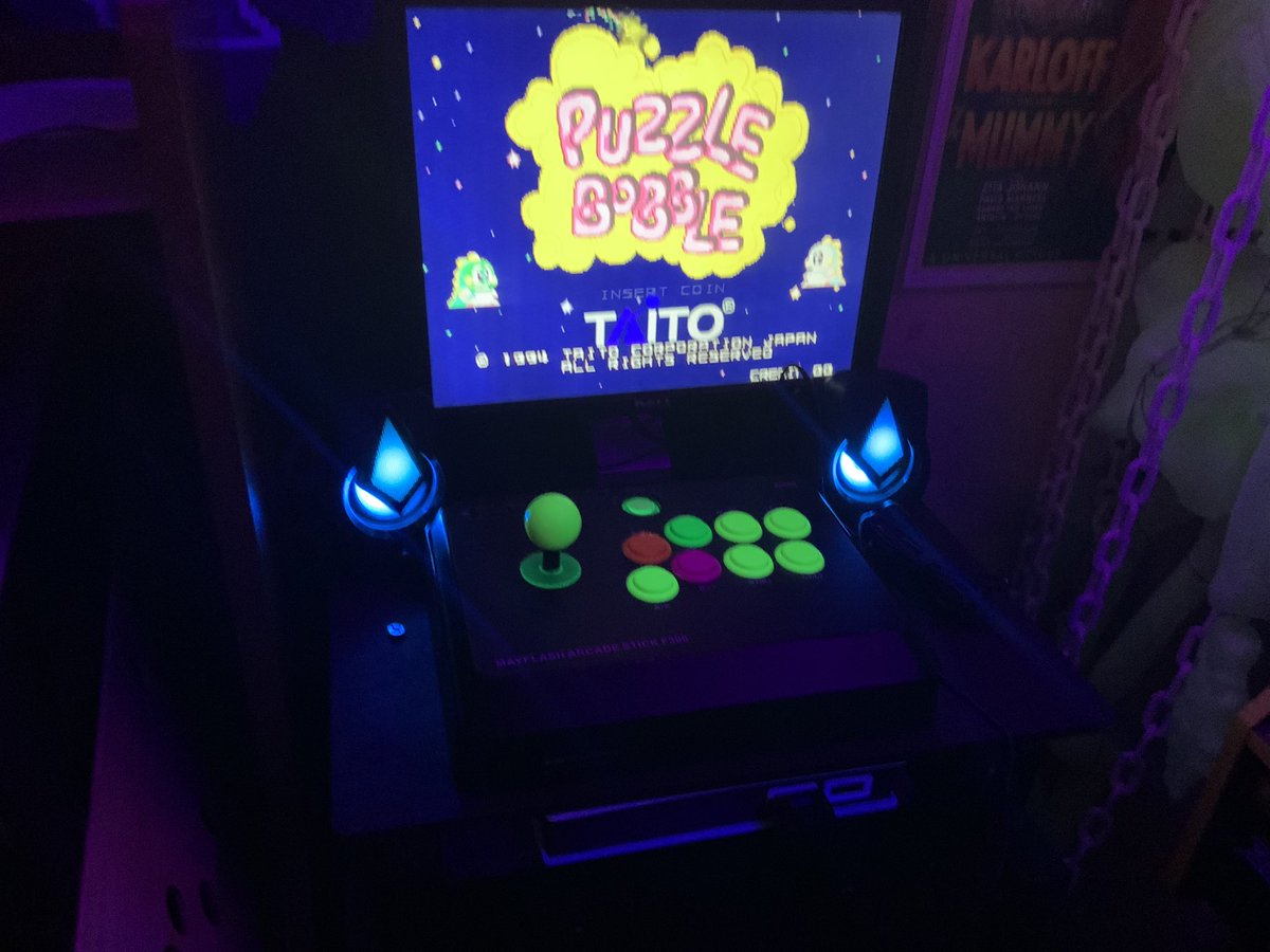 #WIP #DIY #home #arcade I added sides to my pedastel and re-hooked up the #NeoGeoMVS. Now the pedastel is quite stable and doesn’t wobble like it did. Was too unstable for playing, now it’s SWEET! Set up #PuzzleBobble @TaitoCorp so my roommate can play.#zornowmustbedestroyed