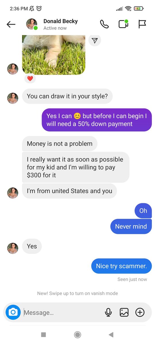 _mamaalli's tweet photo. Think you can scam me a**hole? Think again. Tired of you art scammers ugh 🙄 https://t.co/mAY1Tr8Hhd