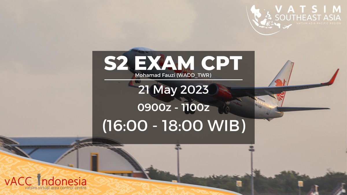 vatsimevents's tweet photo. Starting at 09:00z: Hello everyone. On mentioned date and time there will be a Controller Practical Test going on Ngurah Tower, I Gusti Ngurah Rai International Airport, Bali. Come and help Fauzi get his S2 rating and become certified tower controller! IFR and VFR are [...] https://t.co/Xm2at1ilfv