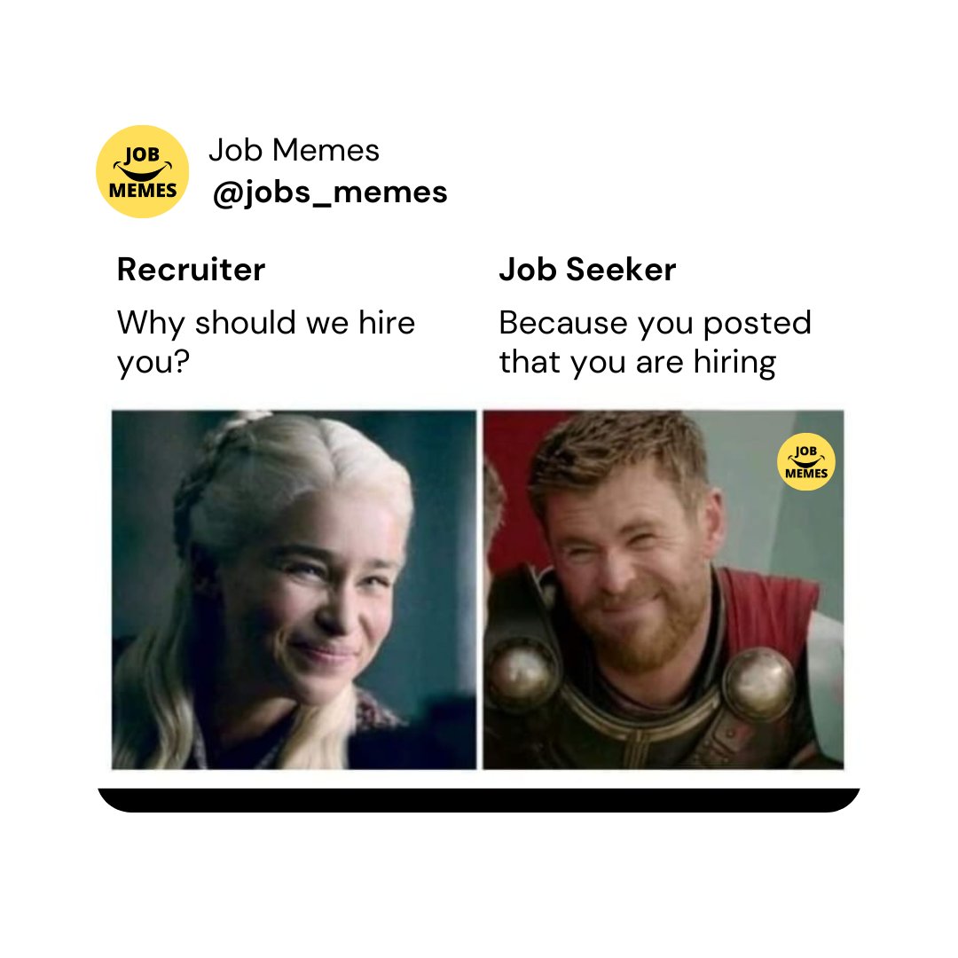 job_memes's tweet photo. Don't try this during interviews😅😅😅

#jobmemes #jobmeme #meme #desi #recruitermemes #interviewmemes #memesdaily #recruiter #jobseeker #interviews #corporatememes #corporatejokes #emeliaclarke #chrishemsworth #meme #memesofinstagram #memesfunny #jobs #career https://t.co/nkWnXvqWDx