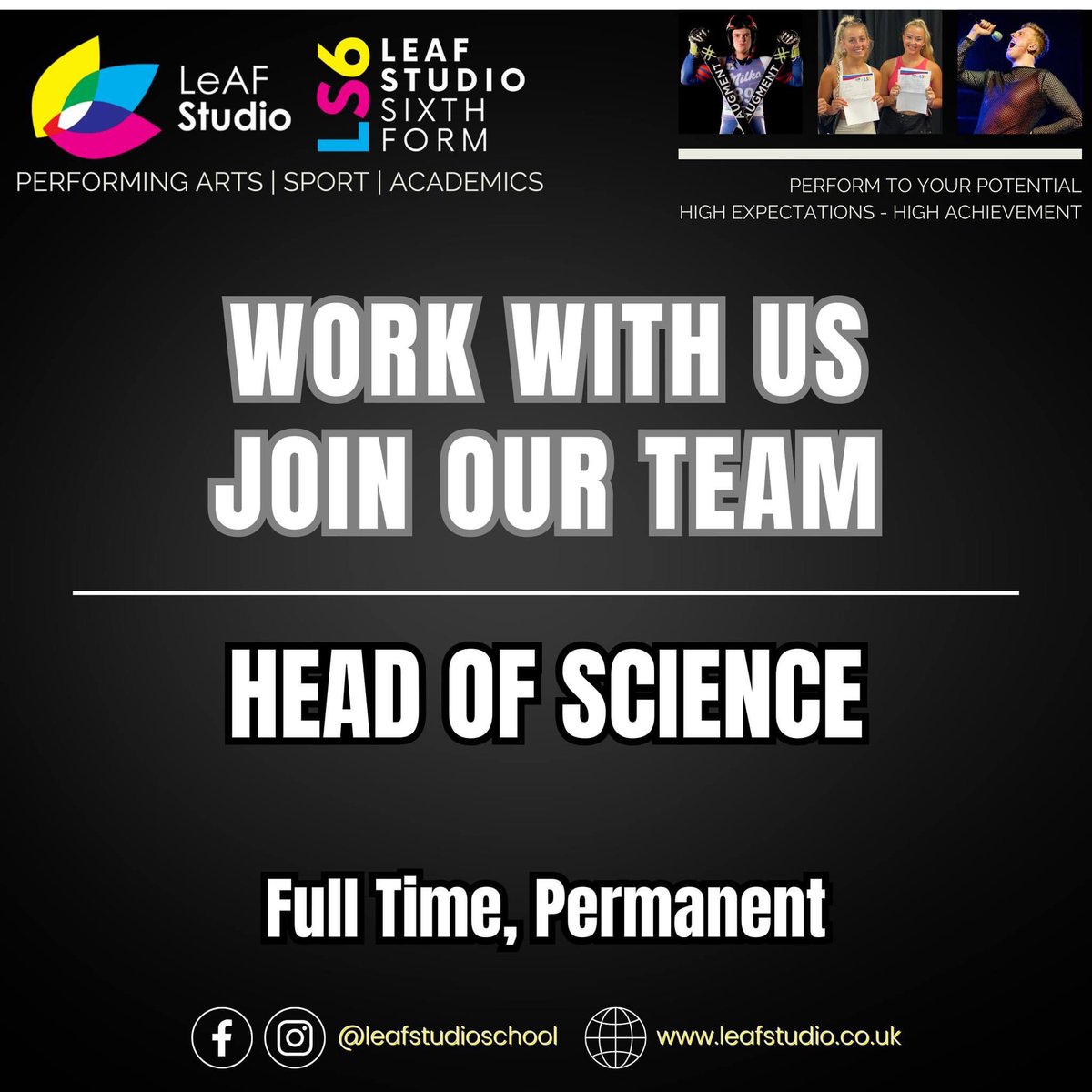LeAF_Studio's tweet image. LeAF Studio are currently recruiting for a Head of Science, Teacher of Science and Teacher of Geography. Please visit mynewterm.com/school/LeAF-St… for details.