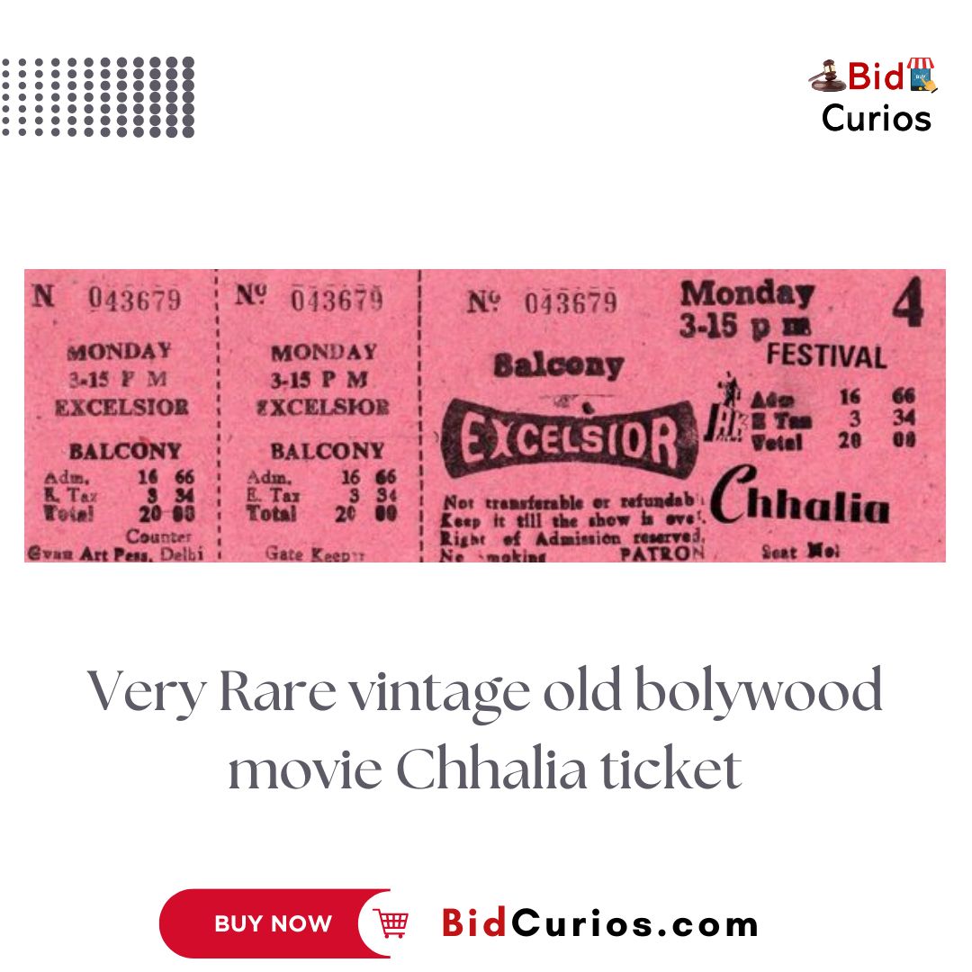 Very Rare vintage old Bollywood movie Chhalia ticket

Buy at: bit.ly/3pXPPl4

#BidCurios #VintageMovieTickets #BollywoodCollectibles #RetroCinema #FilmTicketCollector #VintageBollywood #MovieTicketCollection #NostalgicMovies #ClassicCinema #MovieMemorabilia #FilmHistory