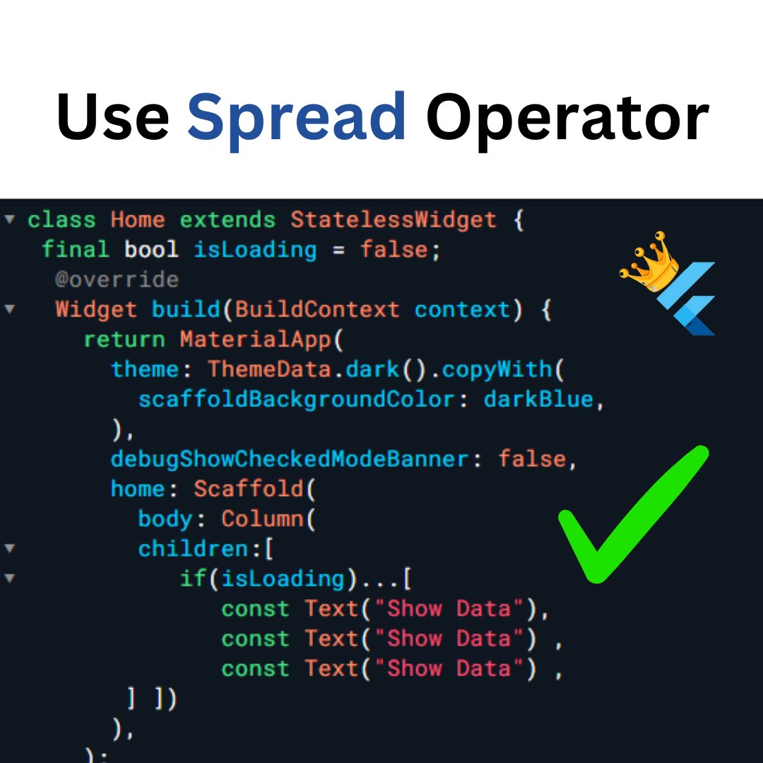 Use Spread Operator ... FLUTTER:

It is used to insert multiple values into a collection, it is used to inside the widgets like column, row etc.

#flutter #flutterdev #flutterapps #flutterdevelopment #mobileappdev #appdev