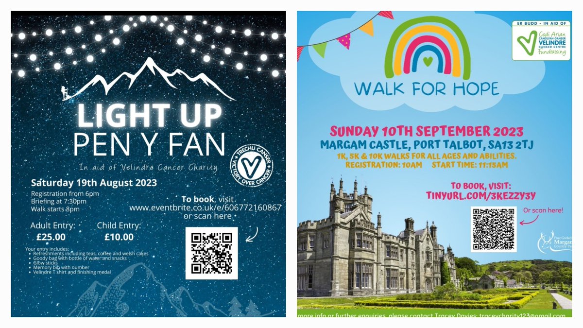 Why not sign up for one of these wonderful events, in Aid of Velindre Cancer Centre Specialist Nurses 💚💙💚💙💚💙💚💙💚💙