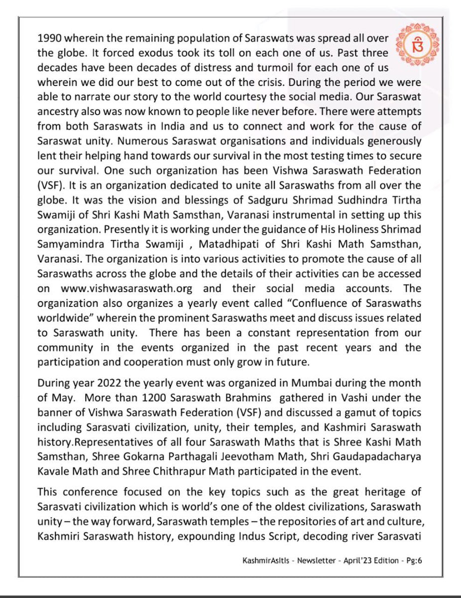 kashmirasitis's tweet photo. This month’s newsletter talks in details about the KP -SARASWAT CONNECT.. download the app and read the full article!! 
@VishwaSaraswath @Gash_Tarukh https://t.co/IkT5VSqztY