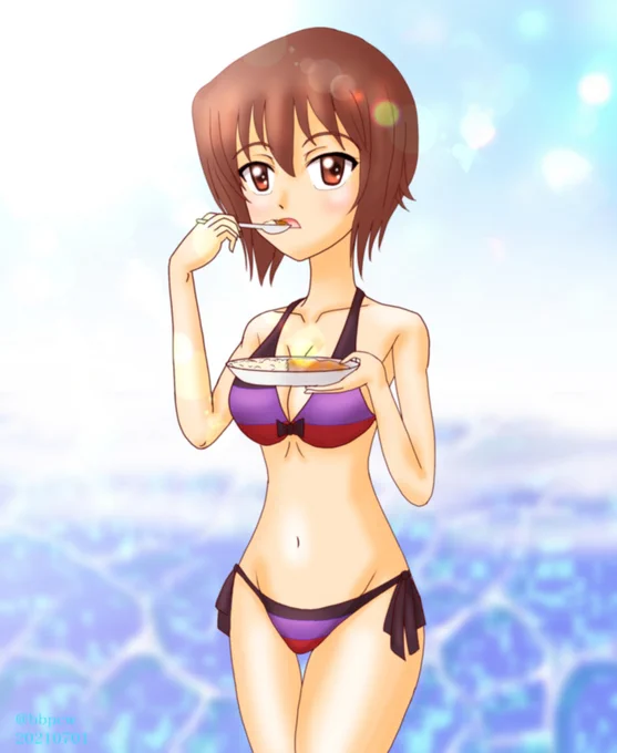 暑いので浜辺でカレーを食べるお姉ちゃんの絵をあげる #ガルパン