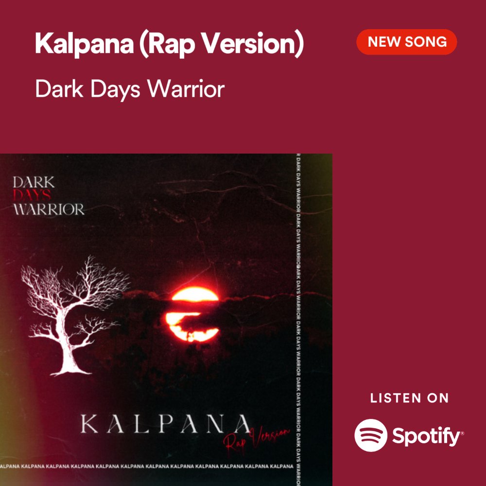 My song Kalpana (Rap Version) is out on streaming platforms!

#Lovetune #rapper #HipHopMusic #Songs #music #hindisongs #rap #rapmusic #Electropop #electronic #EDM #musicproducer #singersongwriter #malerapper #singers #musicproduction #Spotify #sundayvibes #darkdayswarrior