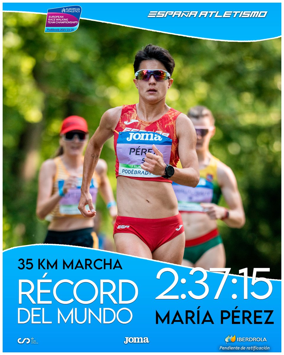 ESPECTACULAR, IMPRESIONANTE, MARAVILLOSA

Récord del Mundoooooooooooo  

<a href="/garciaperezmari/">María Pérez OLY</a> 2⃣; 3⃣7⃣: 1⃣5⃣

pulverizando los 2:37.44 de Kimberly García (2023)
👏👏👏 

#Podebrady2023 #EspañaAtletismo #PasiónPorCompetir