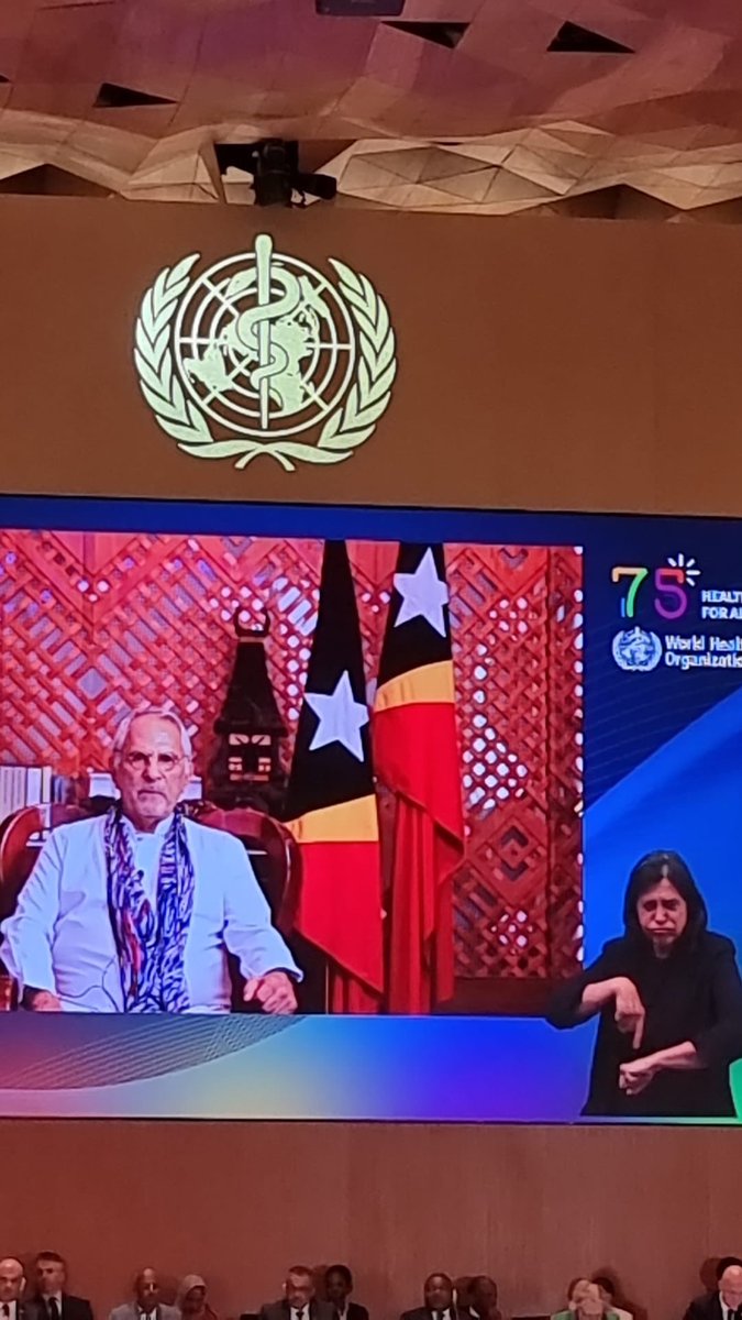 JimC_HRH's tweet photo. #WHA76 President @JoseRamosHorta1 Timor Leste, acknowledges the world’s health workers for their efforts throughout the COVID-19 pandemic. https://t.co/QggI6352T5
