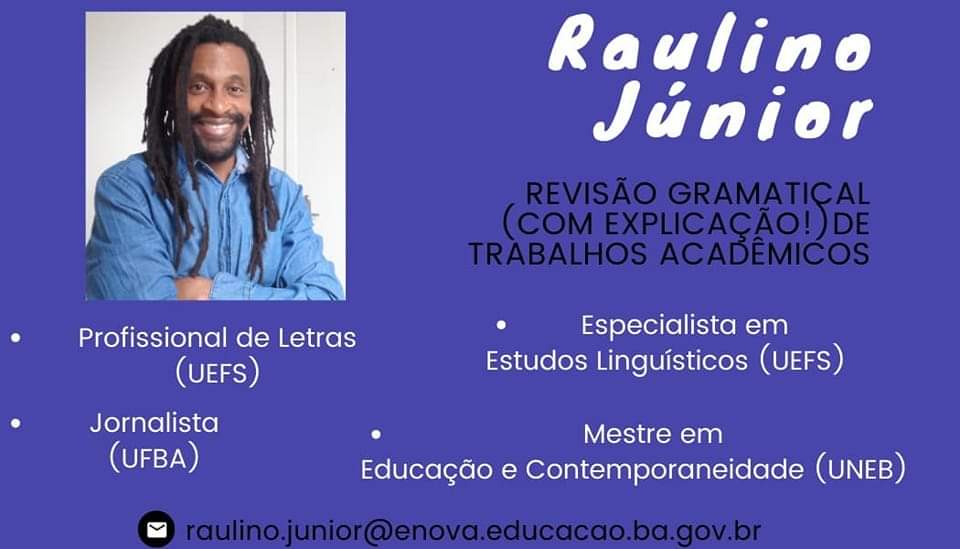 RaulinoJunior's tweet photo. Agenda aberta! Vumbora?! Entre em contato pelo e-mail raulino.junior@enova.educacao.ba.gov.br. 🤗

#ProfissionalDeLetras, #DiaDoProfissionalDeLetras. https://t.co/ktNvZkl8ha