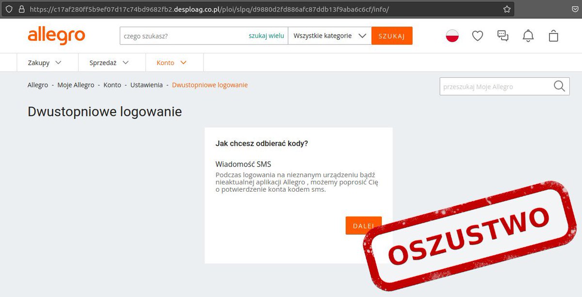 CERT_Polska's tweet photo. 📌Uwaga, obserwujemy kolejną masową wysyłkę maili z kampanii wykorzystującej wizerunek @Allegro_Group. Tym razem celem oszustów są dane Waszej karty płatniczej. Pamiętajcie, że takie wiadomości email możecie zgłaszać do nas. Zachowajcie ostrożność❗ https://t.co/YYHRbQPatO
