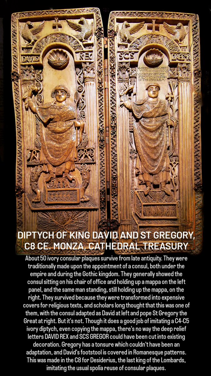 For #spoliaSunday we're looking at an ivory consular #diptych from #lateantiquity, reused as the front cover of a #Bible. Or are we? The Diptych of David and Gregory is not #spolia at all, but a #medieval idea of spolia executed almost perfectly. #Monza #Rome
