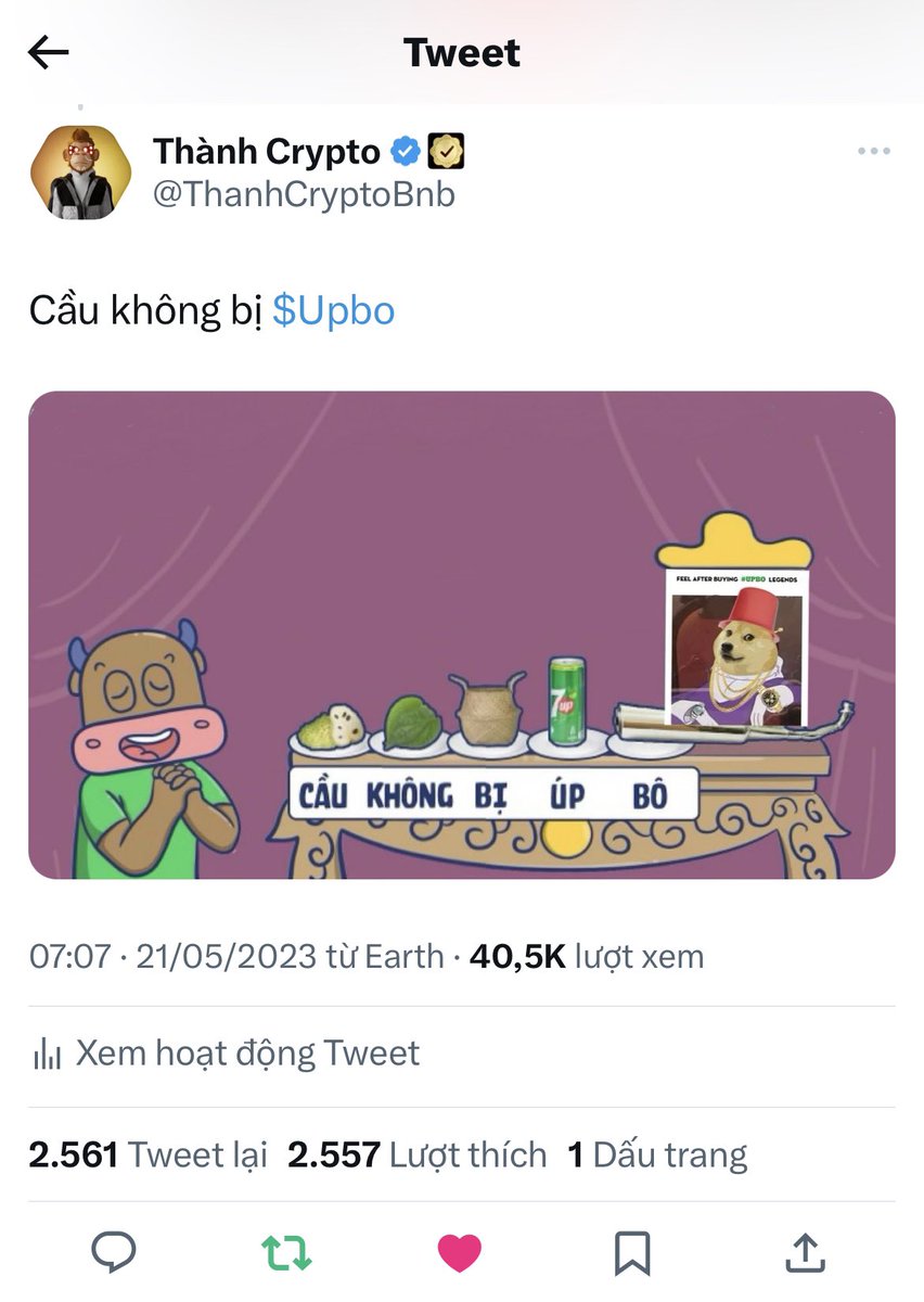 Anh em đoán XSMB ngày mai 22/5 nhé
- fl <a href="/ThanhCryptoBnb/">Thành Crypto</a> + <a href="/UPBO_legend/">UPBO Legends</a> 
- Retweet + 2 số cuối XSMB

1 Nft trị giá 80$ + 20$ tiền mặt cho ae đoán trúng
Good luck!