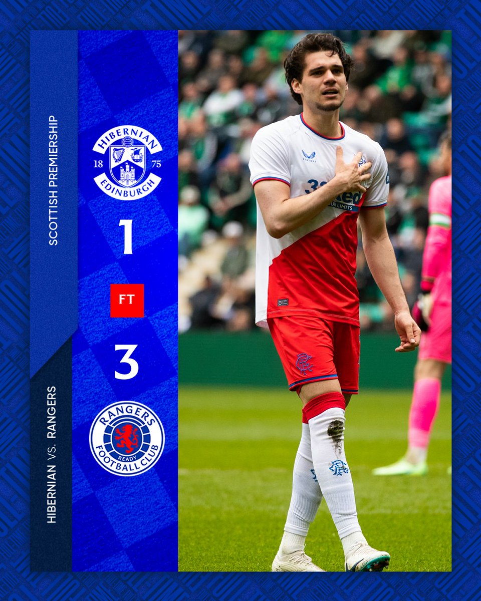 RangersFC's tweet photo. FULL-TIME: Hibernian 1-3 Rangers

Three points at Easter Road. https://t.co/0zeGbC2yl3