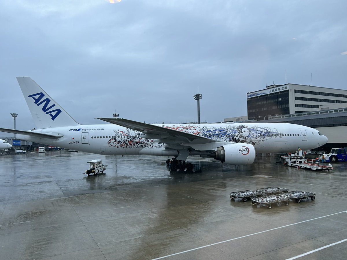JETFUN6's tweet photo. #鬼滅の刃
#ANA
#飛行機
#トリプルセブン

伊丹空港にANAのトリプルセブン（ボーイング777-200ER）が来ました。鬼滅の刃塗装の3号機 https://t.co/N740OAB7S8