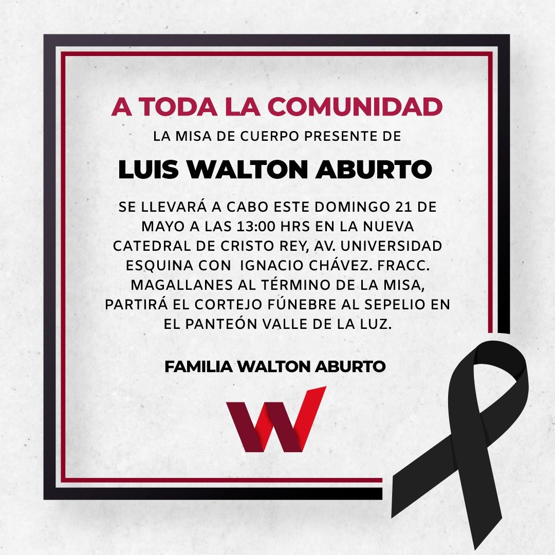 LloydWaltonA's tweet photo. La misa de cuerpo presente se llevará a cabo este domingo 21 a las 13:00 horas en la nueva Catedral de Cristo Rey. https://t.co/waLtQu7n5i