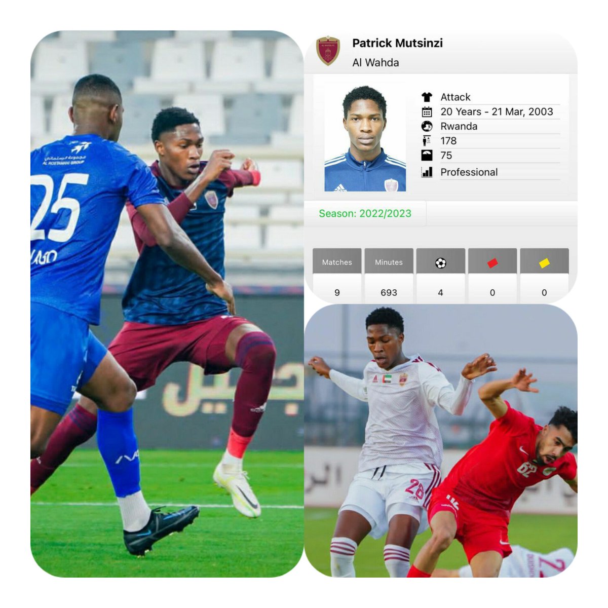 umulisa_eric's tweet photo. 🇷🇼 @TUBAZANE 🇷🇼⚽️❤
Rutahizamu🇷🇼 #Mutsinzi_patrick ukinira Al Wahda Fc yo muri UAE 🇦🇪 niwe mukinnyi w'umunyarwanda ukinana n'abakinnyi bakomeye kandi bahembwa amafaranga menshi banafite agaciro kihagazeho kuko ufite menshi ku ikipe zamwifuza ni €10.00M 
#Nabandi musohoke https://t.co/1hhE7sHzkK