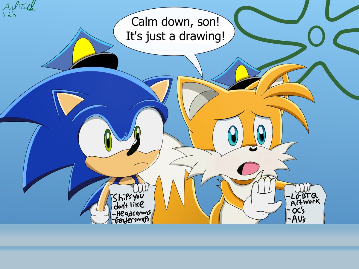 I was inspired to redraw this SpongeBob scene with Sonic and Tails while moderating r/SonicTheHedgehog, but it definitely applies to Twitter too. 

'Calm down, son! It's just a drawing!' 

#sonic #tails #sonicthehedgehog #tailsthefox #milesprower #sonicx #spongebob