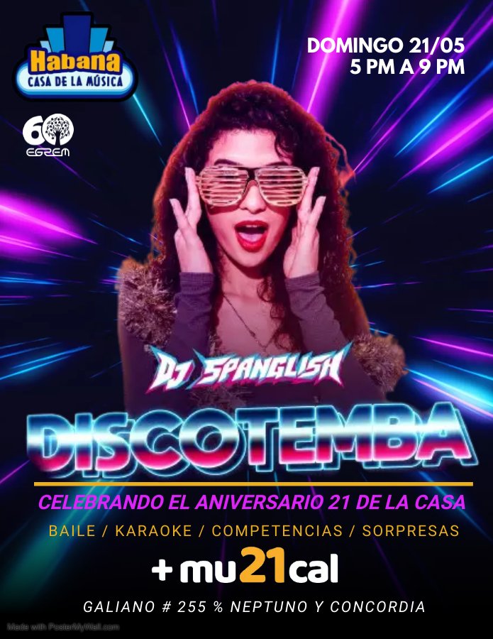 ksamusicahabana's tweet photo. A pocos días de nuestro aniversario 21🎂te invitamos a acompañarnos hoy desde las 5pm a la mejor #DISCOTEMBA🔥de toda La Habana que cada semana nos regala #DJSpanglish🎧
💥Una fiesta que tiene todo lo que quieres y necesitas para estar más alegre😃 y por supuesto #masmusical 🎶 https://t.co/cHk2R3Ebbj