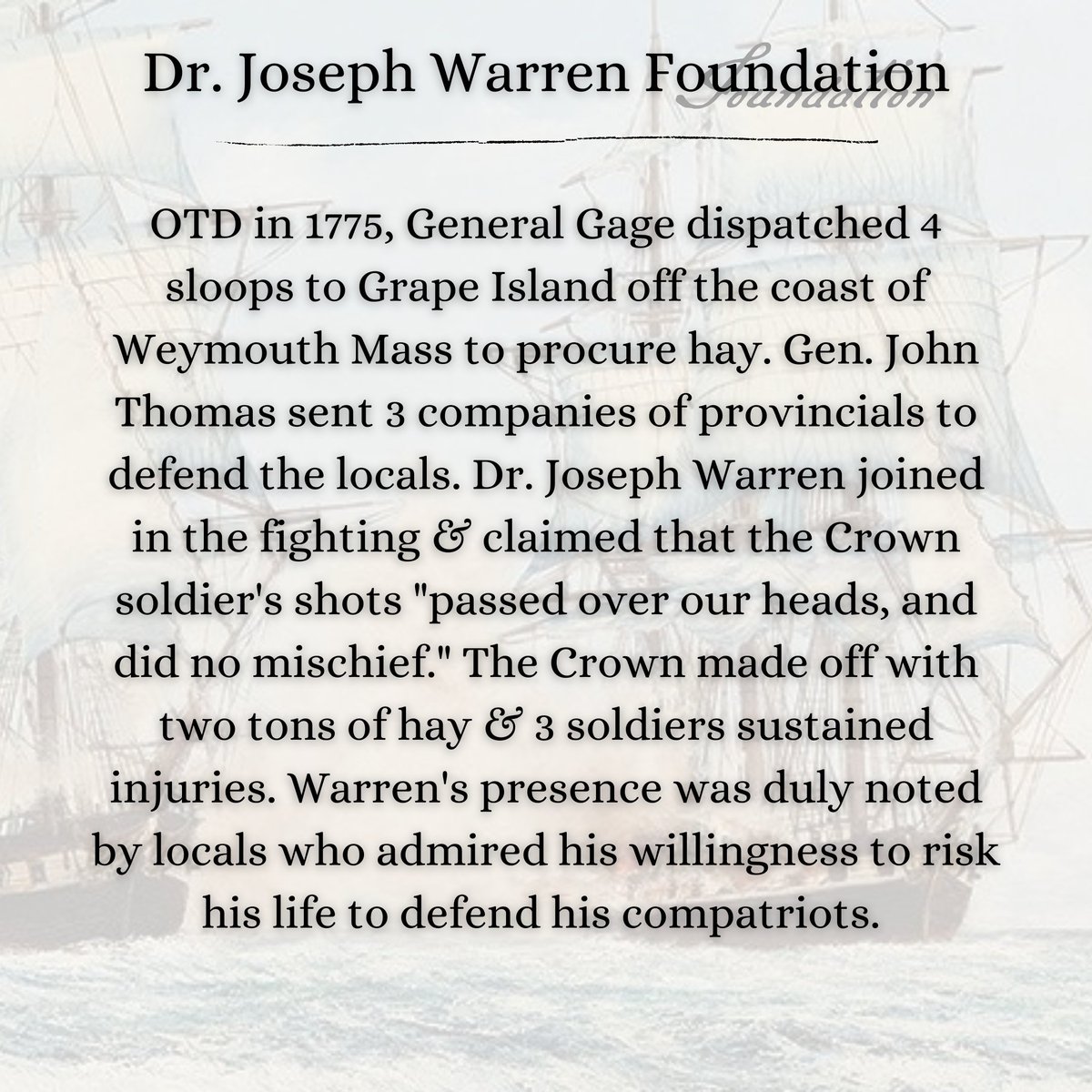 DJWFoundation's tweet photo. On this day . . .

#grapeisland #generalgage #generalthomas #manofaction #sloops #60days #bunkerhill #bostonma #americanrevolution #beforegeorgewashington #willingtofight https://t.co/rogrh1jtXN