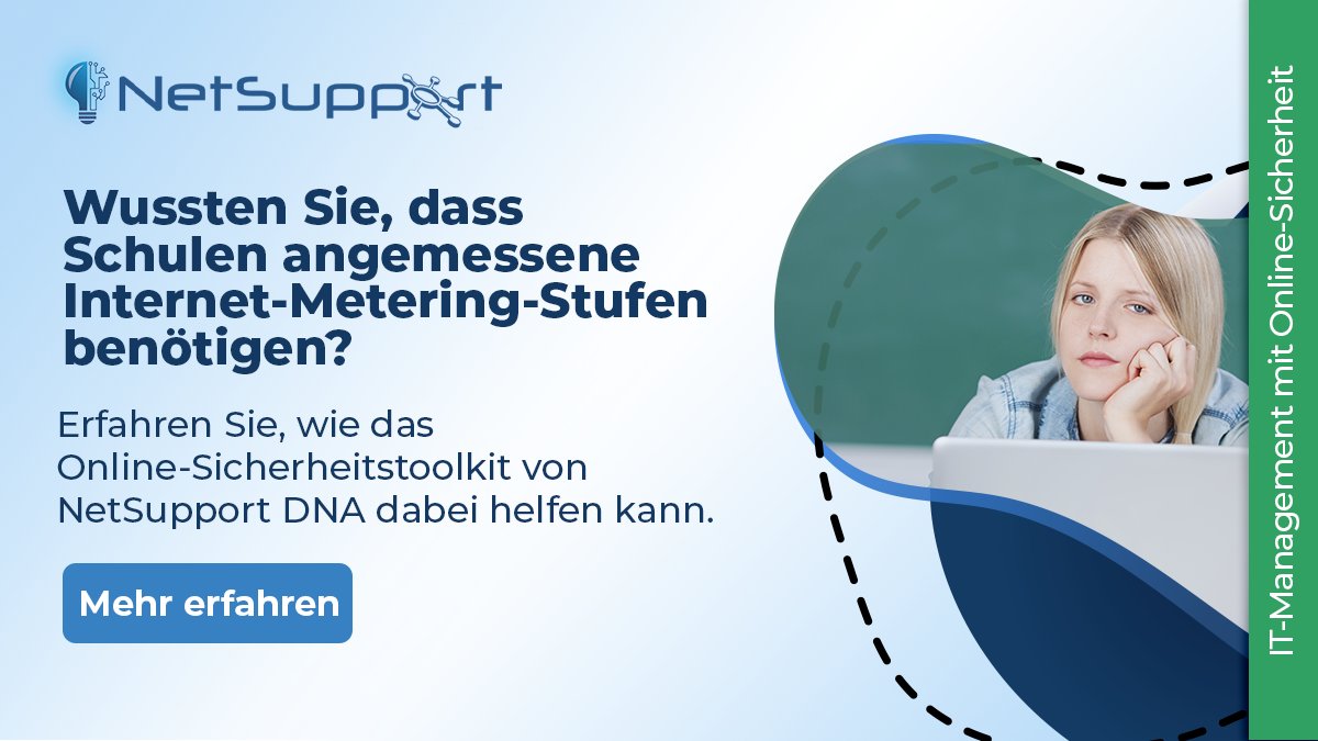 NetSupport_de's tweet image. Zahlreiche offizielle Richtlinien wie Prevent Duty, KCSiE, ISTE, CIPA und andere besagen, dass Schulen über ein angemessenes Maß an Internet-Metering verfügen müssen. Erfahren Sie, wie NetSupport DNA dabei helfen kann mvnt.us/m1406073

#InternetMetering #OnlineSicherheit