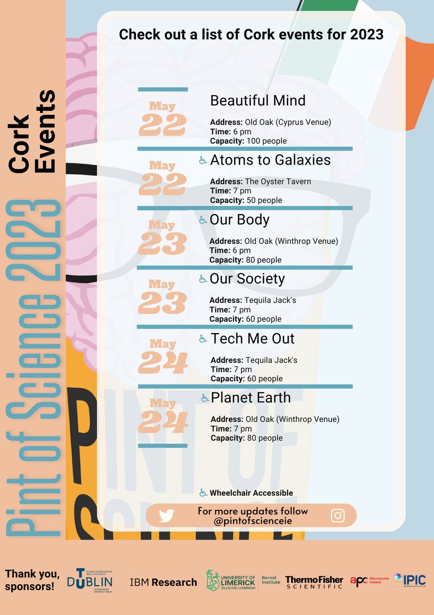 Join us at Pint of Science in Cork, where science meets your favorite local pub. All events in Cork are listed below. Don't miss out on this captivating fusion of science and socializing! 🍻🔬 #PintOfScienceCork #Pint23 #cork #PintofscienceIE