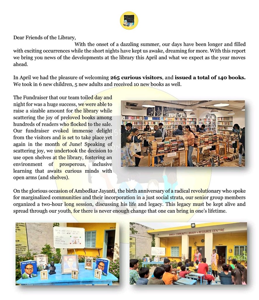 BansaLibrary's tweet photo. Dear Friends of the Library, With the onset of a dazzling summer, our days have been longer &amp; filled with exciting occurrences. With this report we bring you news of the developments at library this April &amp; what we expect as year moves ahead. Read here:
https://t.co/OT5RgQunyN https://t.co/1eocWm5fSu