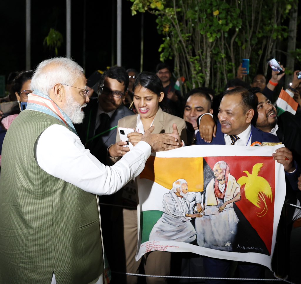 narendramodi's tweet photo. The Indian community in Papua New Guinea came in large numbers and showed remarkable affection. Thankful to them for the memorable welcome. https://t.co/K1BT4RGe7B