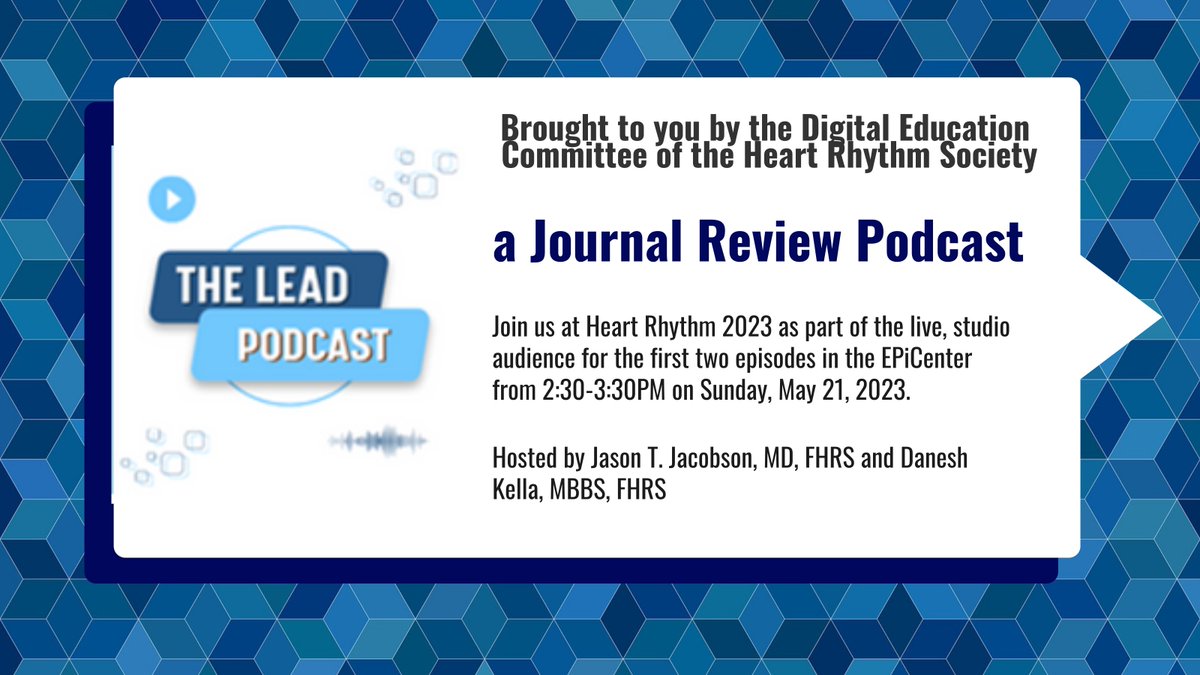 Join us today in the EpiCentre @HRSonline at 230-330 pm for the live recording of 'The Lead' podcasts. 

We will be reviewing 3 simultaneously published studies from #HRS2023 

@DrRhthm @drrpathak @martinkstiles @drrakeshg1 @DrRoderickTung