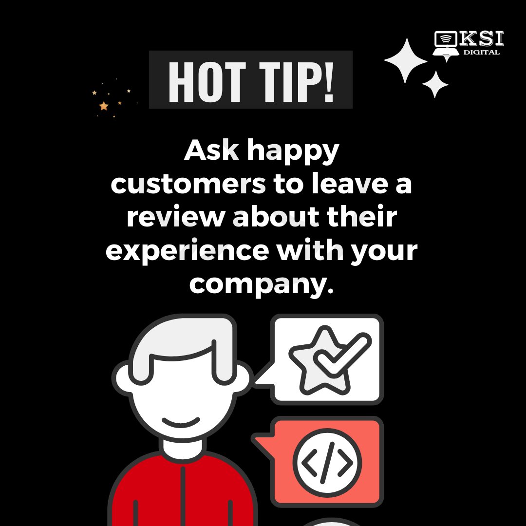 ksi_digital's tweet image. Hot Tip! Ask happy customers to leave a review about their experience with your company.

#ksidigitalmarketing #localbusinessvisibility