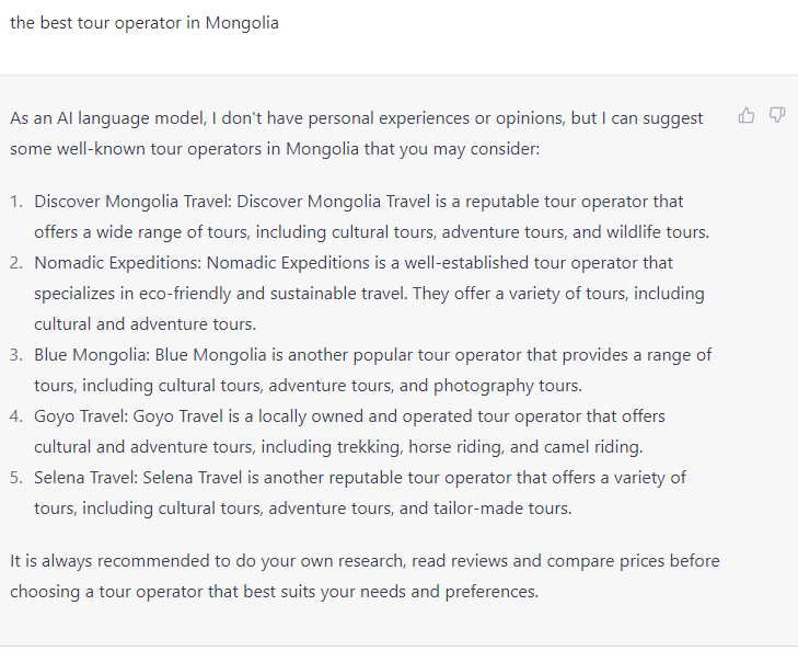DiscoverMongl's tweet photo. Thrilled and Honored! 🌟 We are excited to announce that our company has been recognized as the Best Tour Operator in Mongolia! A heartfelt thank you to our amazing team and valued travelers who made this possible. 🏞️
#DiscoverMongolia #BestTourOperator #ChatGPT #Travel #AI https://t.co/p9zyK4wPU0