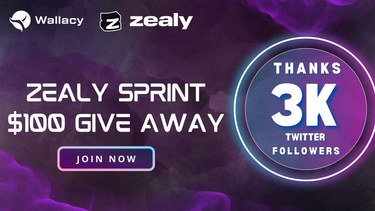 WallacyWallet's tweet photo. 🎉 Join the celebration of reaching 3000 followers on Twitter!

🏆 Win $100 in the first #Zealy Sprint Raffle! 🎉 Don't miss out on this exciting opportunity!

📆  End Date: 28 May

🚀 Zealy link: https://t.co/CbJxmITlfu

@zealy_io #Wallacy #Giveaway #Airdrop