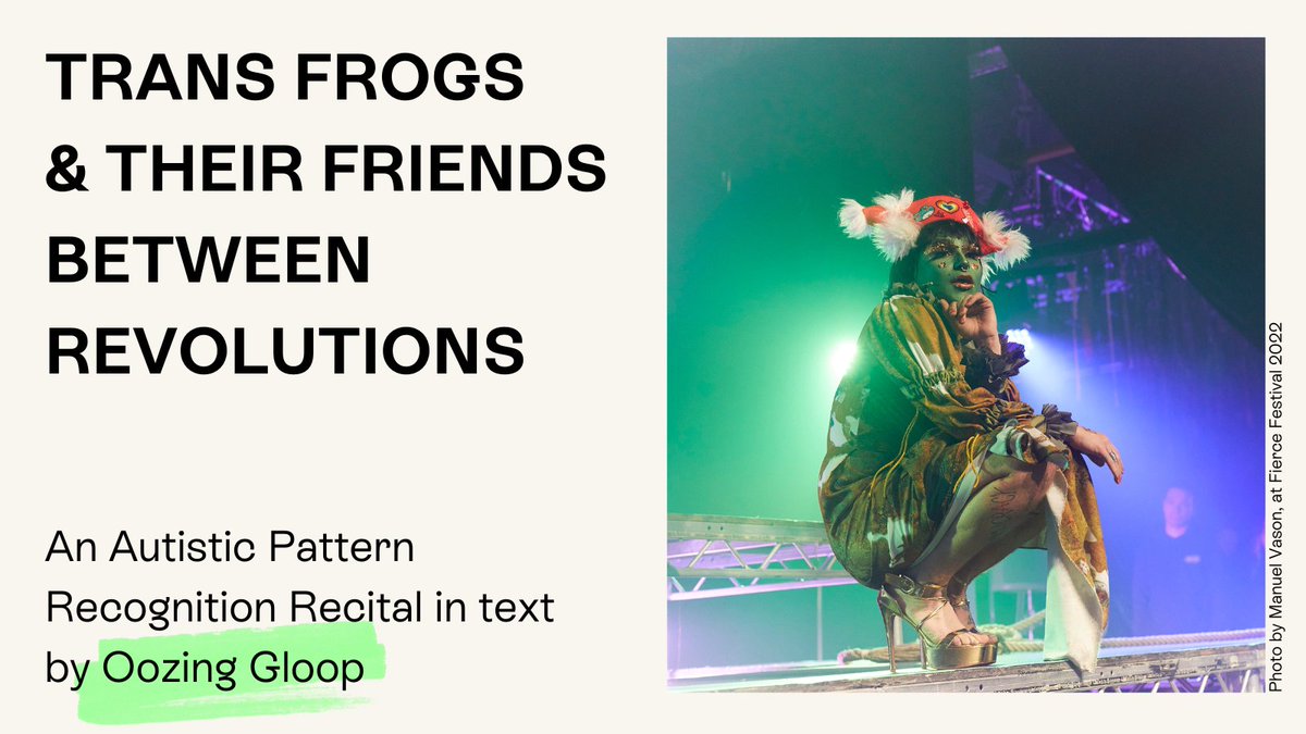 Ahead of Tentacular Spectacular's run at <a href="/Kampnagel/">Kampnagel</a> this week, take a glimpse into the glitchy, primordial swamp of <a href="/OozingGloop/">Oozing Gloop</a>'s universe through her ode to the "Trans Frog", the semi-Mythic folk figure of our times 🐸: artsadmin.co.uk/trans-frogs-oo…