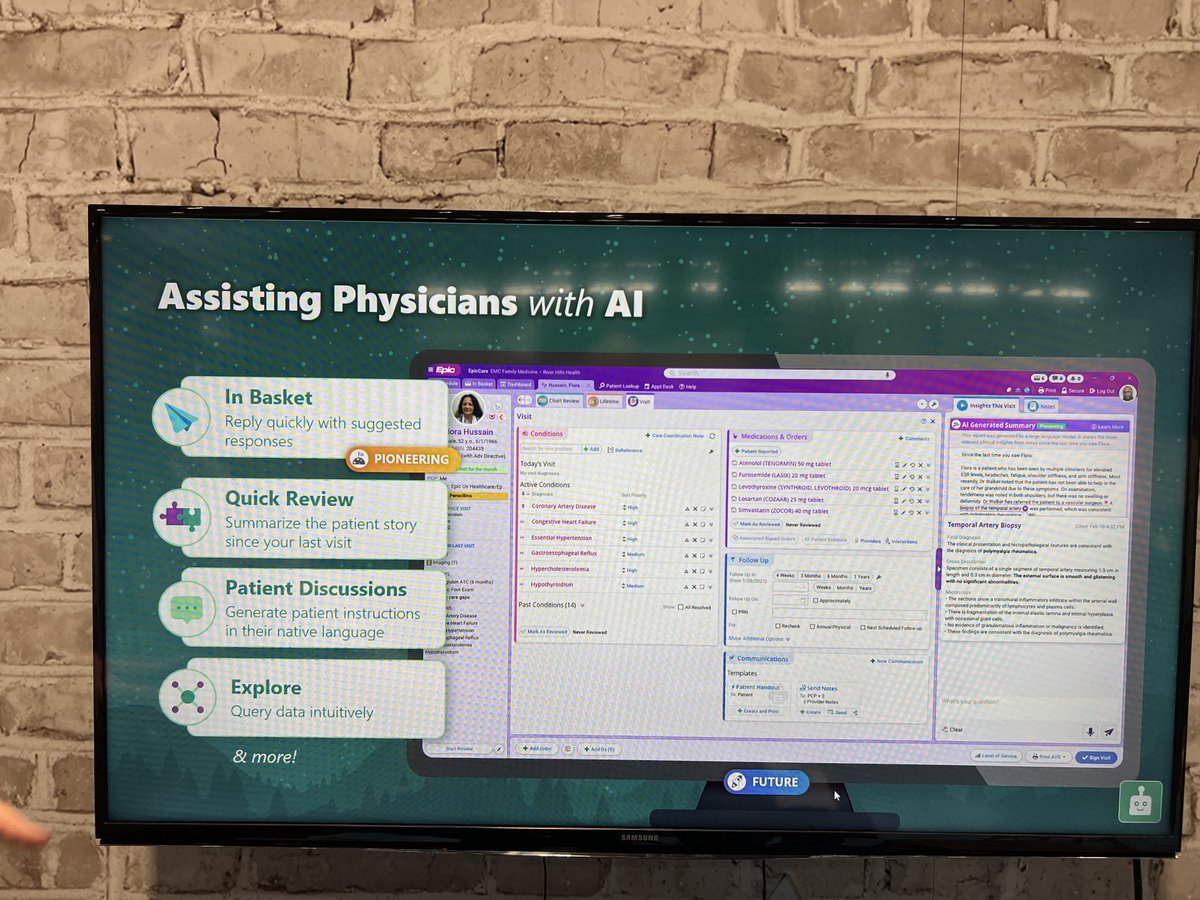 CanesDavid's tweet photo. We love to bash our EHRs but EPIC has some pretty cool AI integrations in the works. 

I got a sneak peek. 

Anyone already have this at their institution?

#EPICEHR #HealthcareAI https://t.co/tQbSfAVwWl