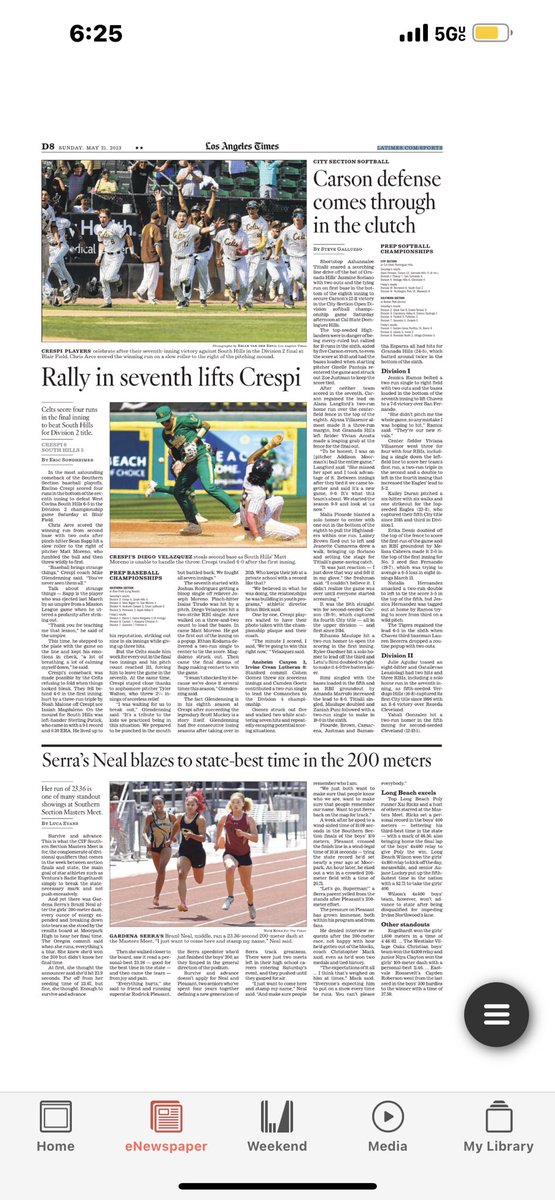 Sunday high school sports in LA Times.