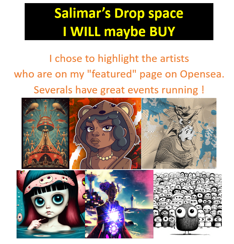 ⏬⏬🥰SHARE YOUR ART🥰⏬⏬
Drop your best work, price, blockchain.
🥰

Optionnal : RT, RT pinned, tag friends or beginners, visit my #opensea page (Link in bio).

Artists of the week : <a href="/CreamWNFT/">Creamw.eth 🎨</a> <a href="/Antoni_Pon/">Angry_Bull</a> <a href="/KomMomok/">Momok Kom /Polygon Nfts</a> <a href="/ozmettin1/">ozmettin</a> <a href="/amazeddoodle/">Amazed Doodle *0.0066*</a>   and … me 😊

#nfts #nftbehelpful