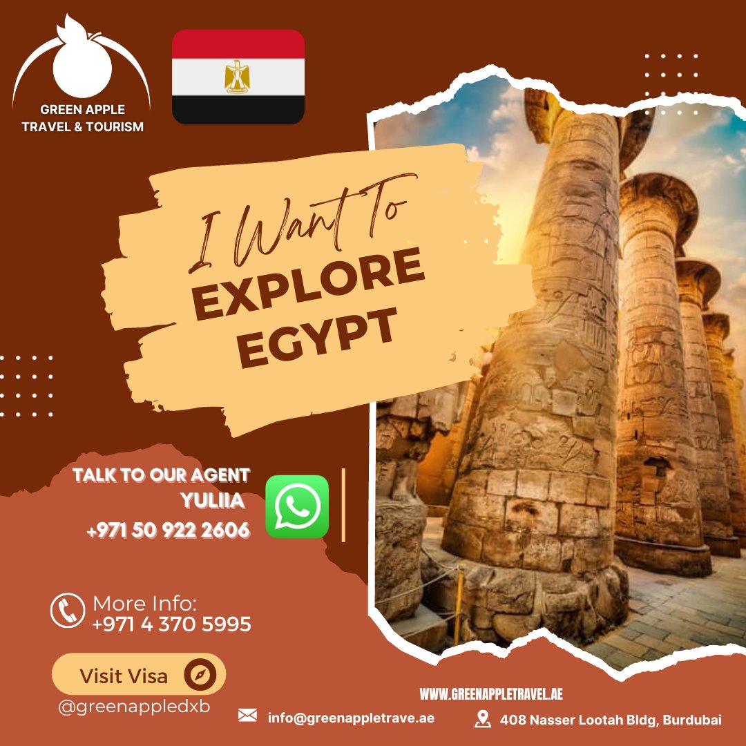 🌍 Discover Egypt with Ease! 🇪🇬✈️

Planning a trip to Egypt? Look no further! Green Apple Travel & Tourism is here to make your Egypt visa application process quick and hassle-free. 🛂🔒
#EgyptVisa #VisaApplication #TravelMadeEasy #GreenAppleTravel #EgyptTravel #AdventureAwaits