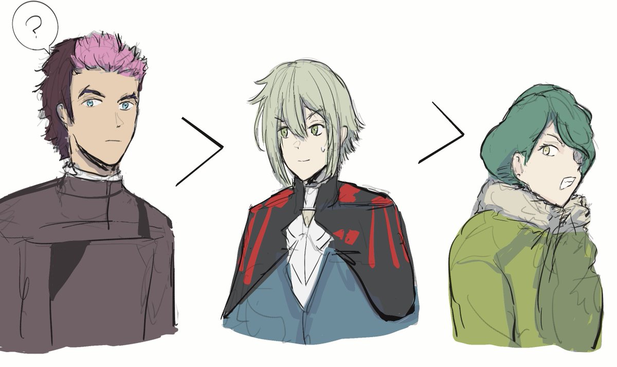 3boys multiple boys ? male focus green jacket green hair pink hair  illustration images