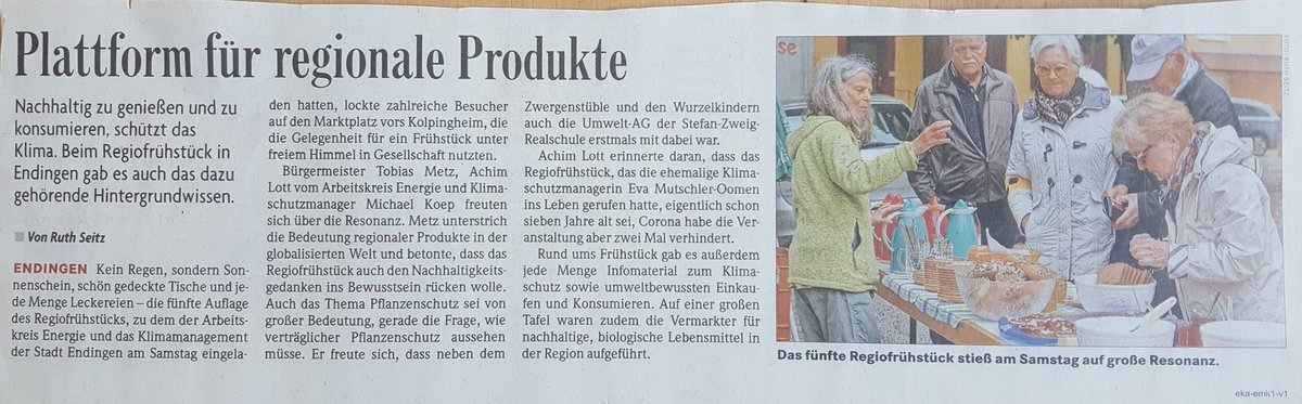 KlimafitEM's tweet photo. Gestern stand ein interessanter Artikel in der @badischezeitung. Ich finde die Idee eines #Regiofrühstück's super - da lassen sich viele Infos an die Leute bringen, es schmeckt und ist gesellig... https://t.co/rgYk95hbcY