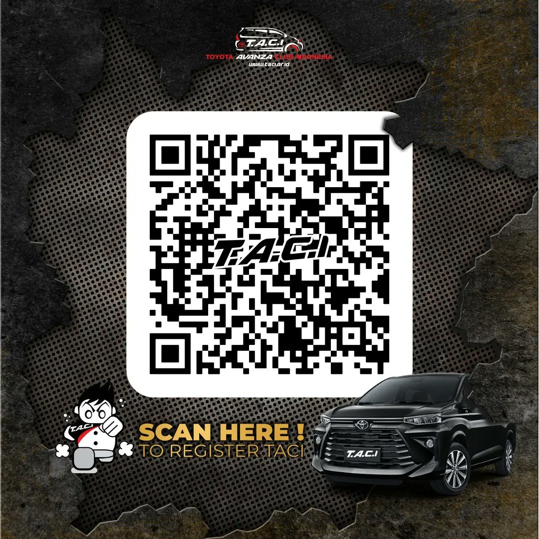 Dear Avanzaners,

follow, like &amp; share media sosial TACI  dan kunjungi website TACI utk Join with us.. registrasi bisa langsung scan pada gambar
#drivingwithmanners #taci #kopdataci #letsgobeyond #toyotaavanzaclubindonesia #toyota #avanza #komunitasotomotif #alwaysdrivesafely
