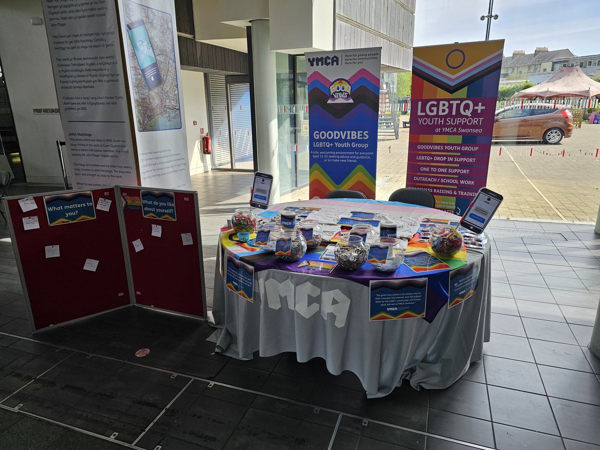 KellyYmca's tweet photo. @YMCASwansea are all set up and ready for #wonderfest at the @MuseumBarge #healthandwellbeing #LGBTQ https://t.co/UlVhRzQjJL