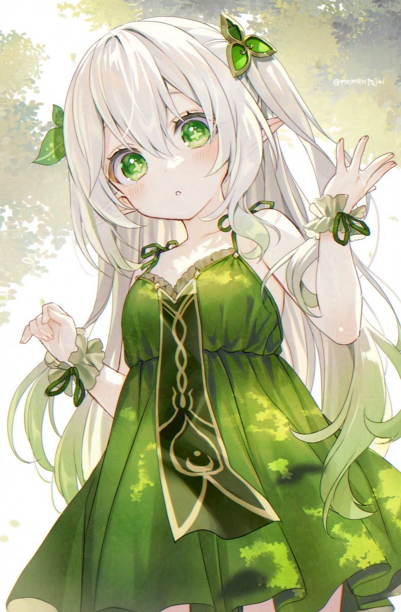 nahida (genshin impact) 1girl solo dress green eyes long hair white hair pointy ears  illustration images