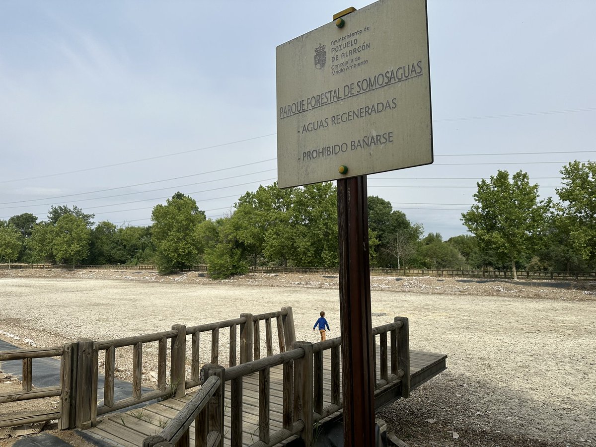 Por cuatro años, venía con mi hijo aquí a tirar piedras en la agua;  primera vez el lago de parque forestal está completamente seco! #madrid #Espana